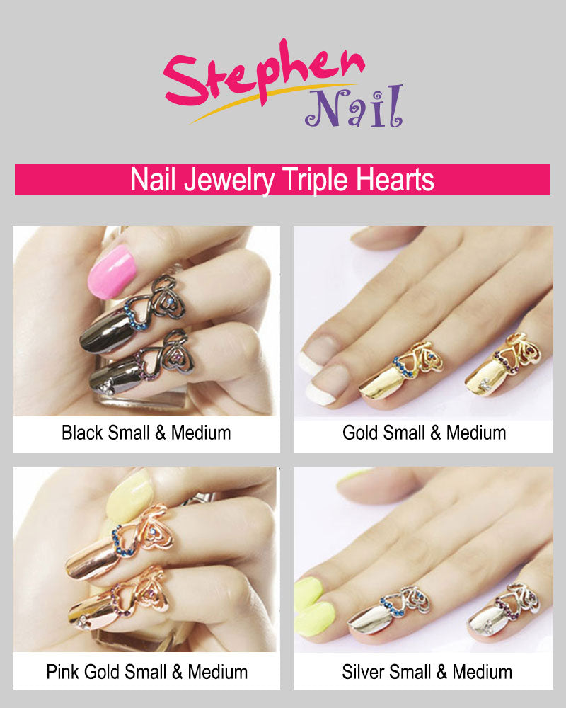 Nail Jewelry Triple Hearts (S-Gold)